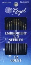 Embroidery 1/5 (12шт) Набір голок для вишивання гладдю із золотим вушком Royal (Японія)