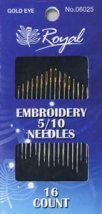 Embroidery 5/10 (16шт) Набір голок для вишивання гладдю із золотим вушком Royal (Японія)