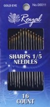 Sharps 1/5 (16шт) Набір довгих голок для шиття з золотим вушком Royal (Японія)