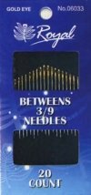 Betweens 3/9 (20шт) Набір напівдовгих голок для шиття із золотим вушком Royal (Японія)