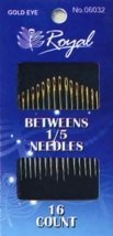 Betweens 1/5 (16шт) Набір напівдовгих голок для шиття із золотим вушком Royal (Японія)