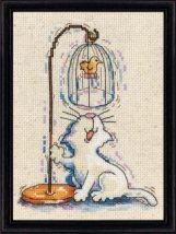 Набір для вишивання хрестиком "Birdcage Cat//Кіт і пташка" Design Works