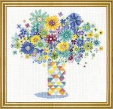 Набір для вишивання хрестиком "Blue Floral Quilt Vase//Ваза з квітами" Design Works