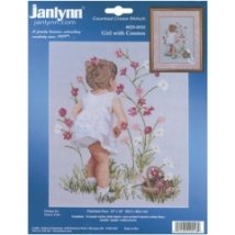 Набір для вишивання хрестиком "Girl With Cosmos//Дівчинка" Janlynn