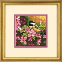 Набір для вишивання гобеленом "Синичка в рожевому//Chickadee in Pink" DIMENSIONS 71-07244