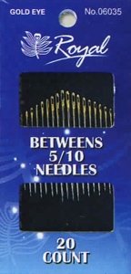 Betweens 5/10 (20шт) Набір напівдовгих голок для шиття із золотим вушком Royal (Японія)
