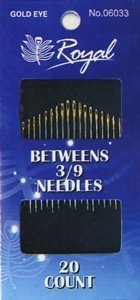 Betweens 3/9 (20шт) Набір напівдовгих голок для шиття із золотим вушком Royal (Японія)