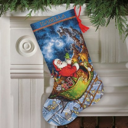 Набір для вишивання хрестиком "Політ Санти//Santa's Flight Stocking" DIMENSIONS 70-08923