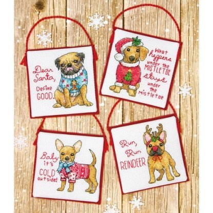 Набор для вышивания крестом "Рождевственские щенки//Christmas Pups Ornaments" DIMENSIONS 70-08972
