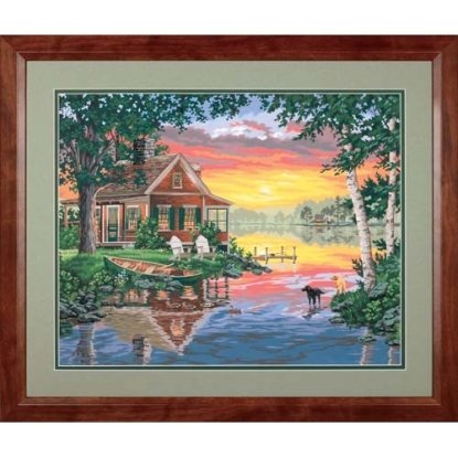 Набір для малювання фарбами по номерам "Будиночок з заходом сонця//Sunset Cabin" DIMENSIONS
