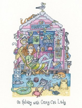 Набір для вишивання хрестиком "У відпустку з Crazy Cat Lady//On Holiday with Crazy Cat Lady" Heritage Crafts