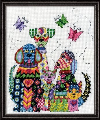 Набір для вишивання хрестиком "Patchwork Dogs//Собаки в стилі Петчворк" Design Works