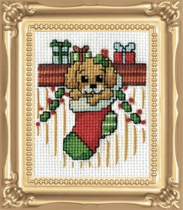 Набір для вишивання хрестиком "Puppy in Stocking//Цуценя в панчосі" Design Works